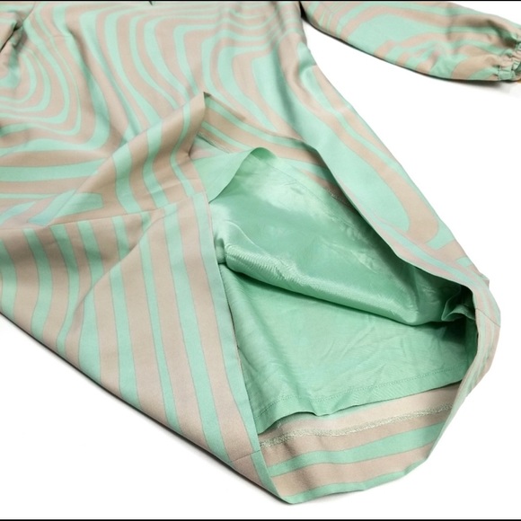 Tahari Mint Green Tan Striped Swirl Lined Dress - Picture 2 of 8